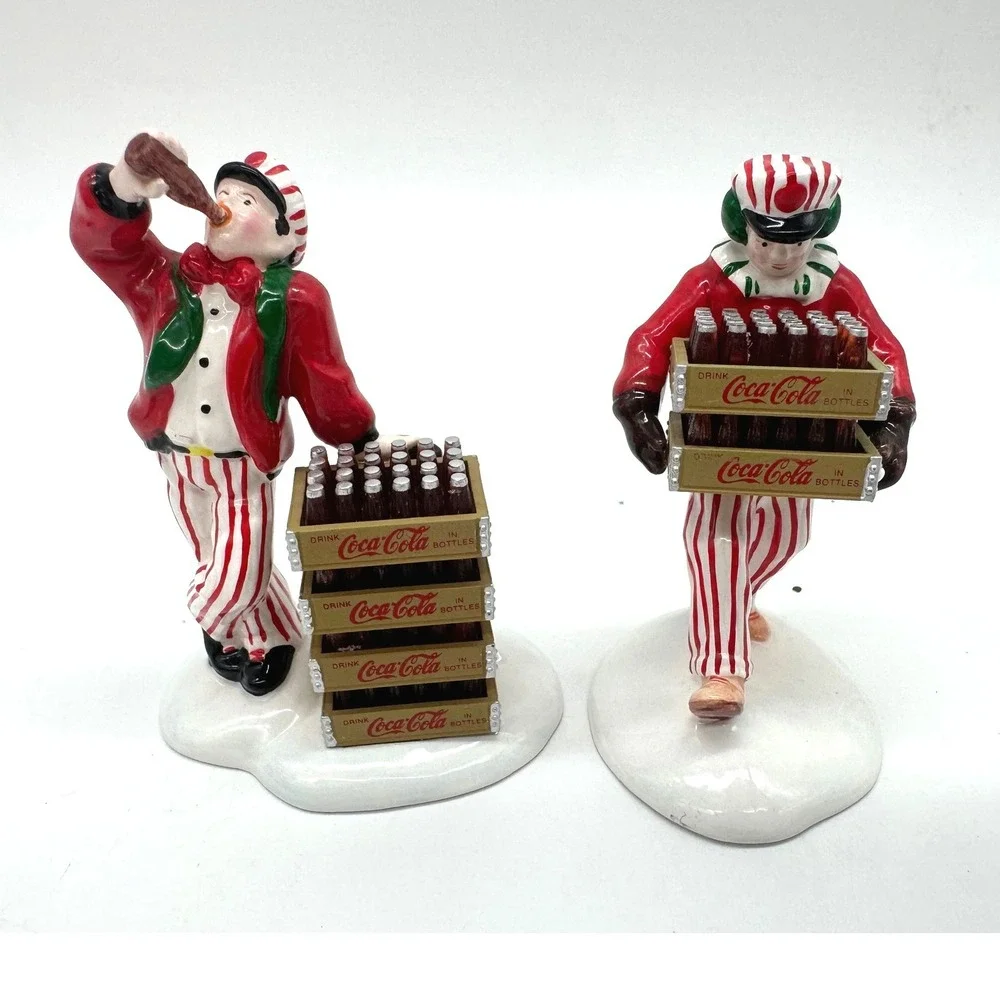 Vintage Dept 56 Coca-Cola Delivery Men Snow Village 5480-1 Ceramic Figurine Set